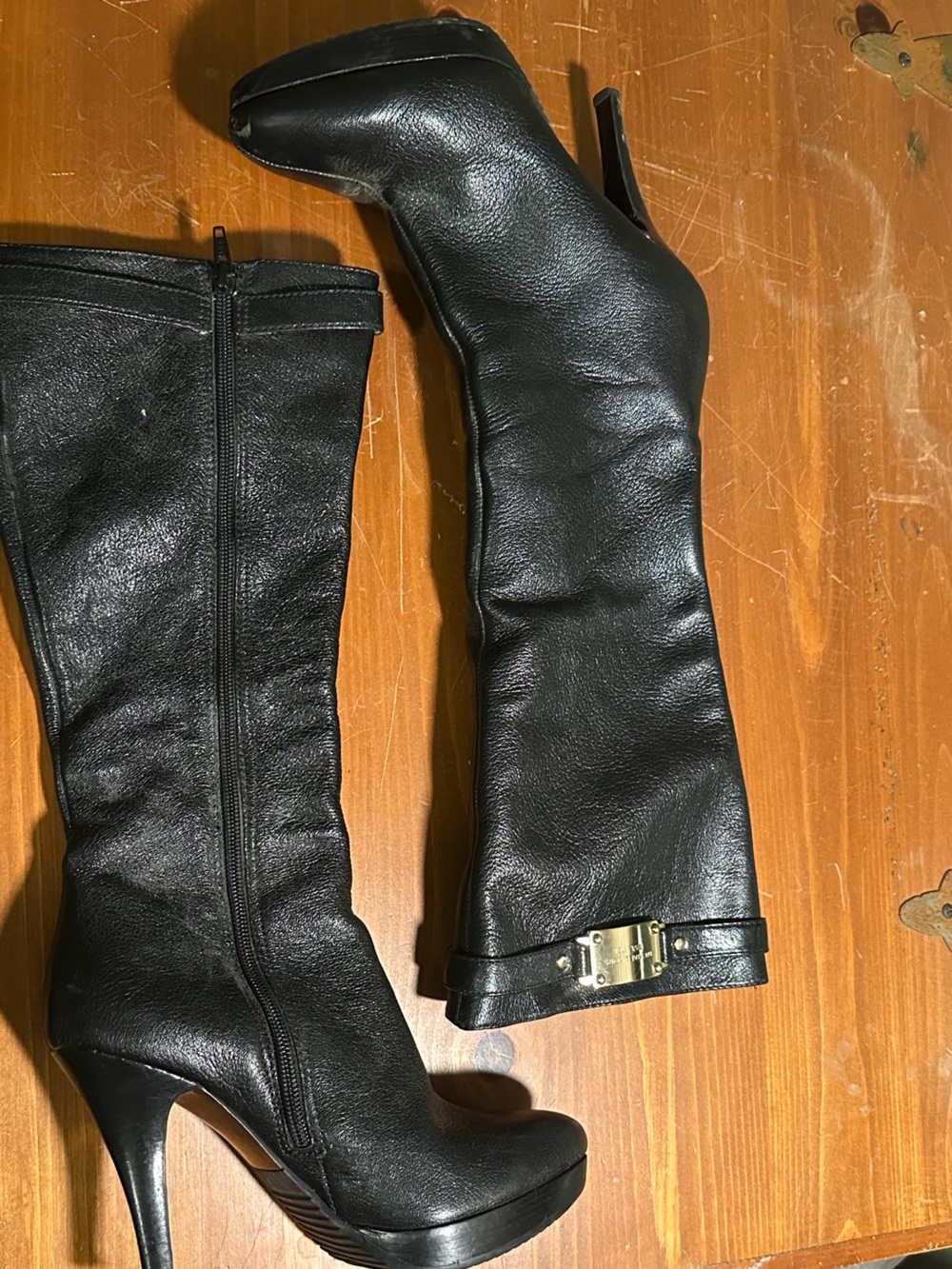 Michael Kors Black Leather Knee-High Stiletto Boots
